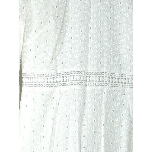 New Cece Women Sz 8 White Dress Eyelet Bell Ruffle Sleeve Crochet Lace A Line H4 - Picture 8 of 12